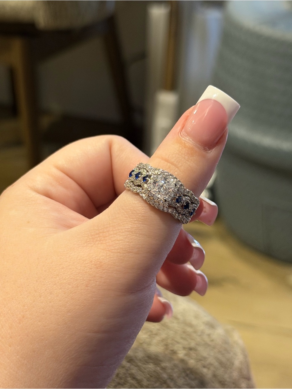 Vera Wang Radiant Princess Cut CZ and Sapphire Wedding Ring Set